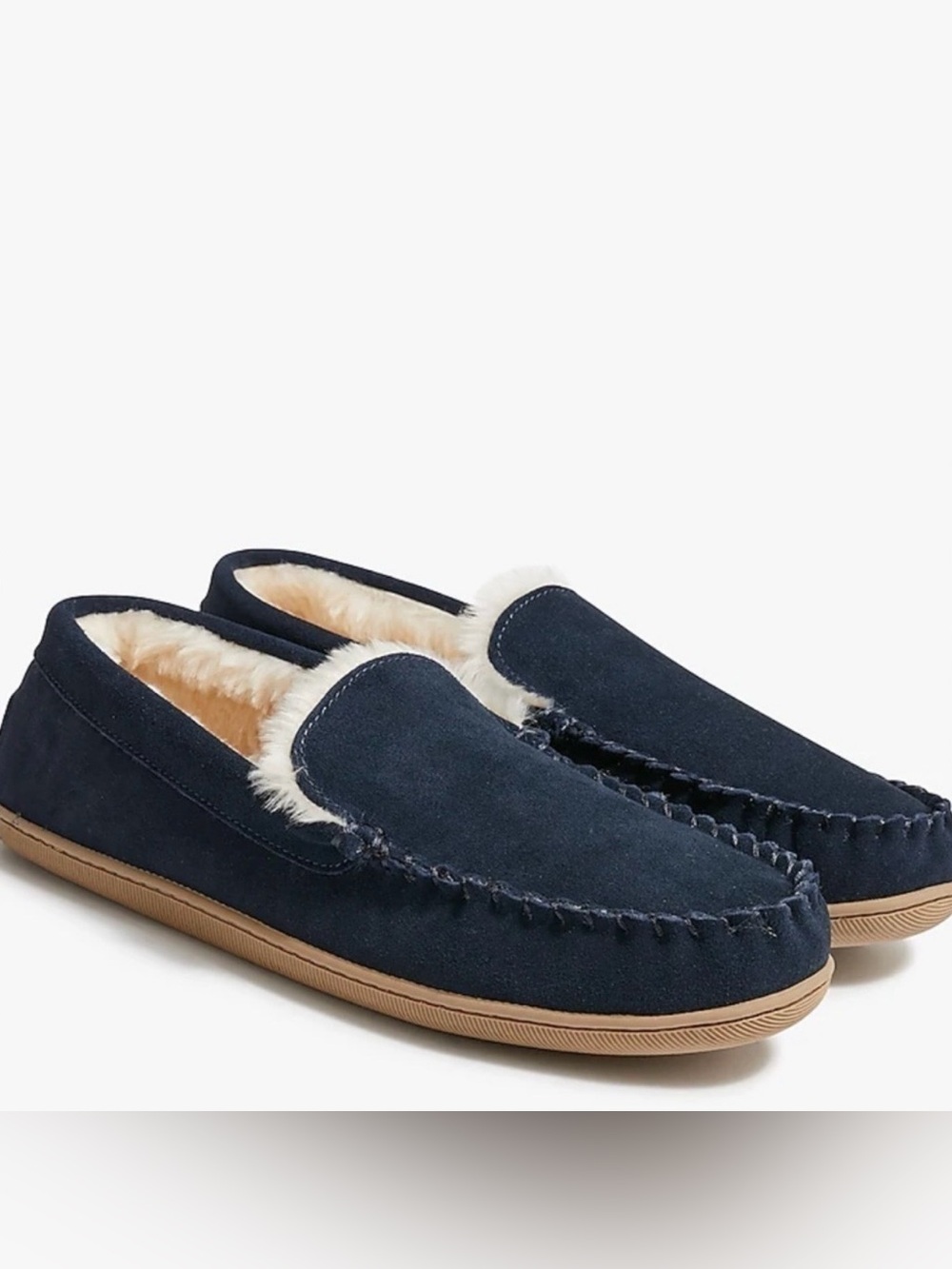 J. Crew Navy Suede Fur-Lined Moccasins Size 11